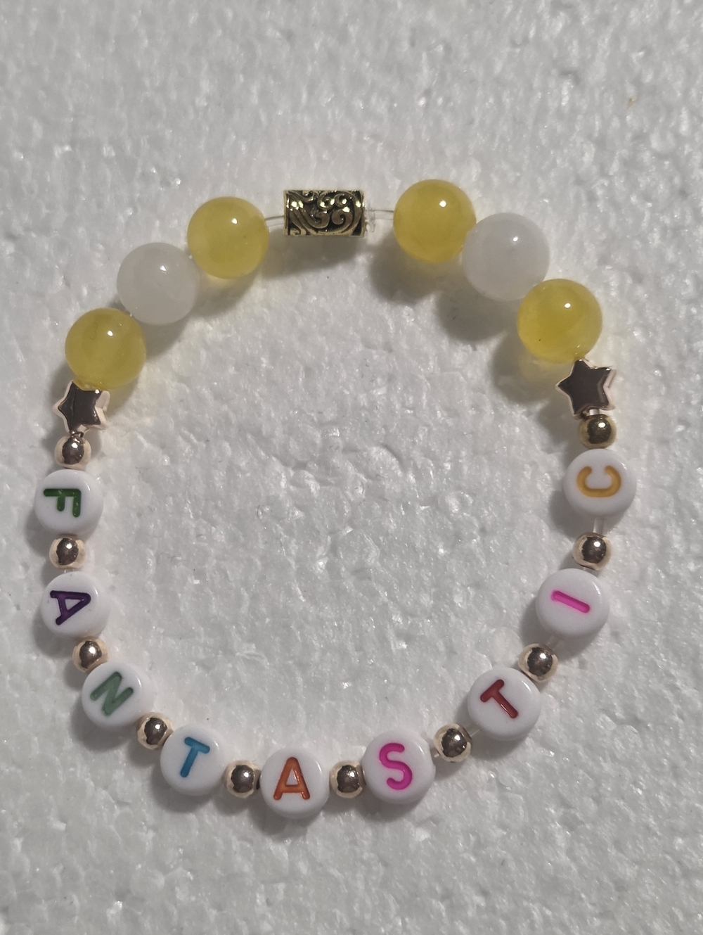 Handcrafted Kids Yellow & White Beaded Bracelet - Fantastic Letter Beads